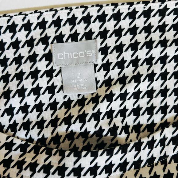 Chicos Houndstooth White Black Long Sleeve Tunic Top Size L Large - Picture 3 of 7